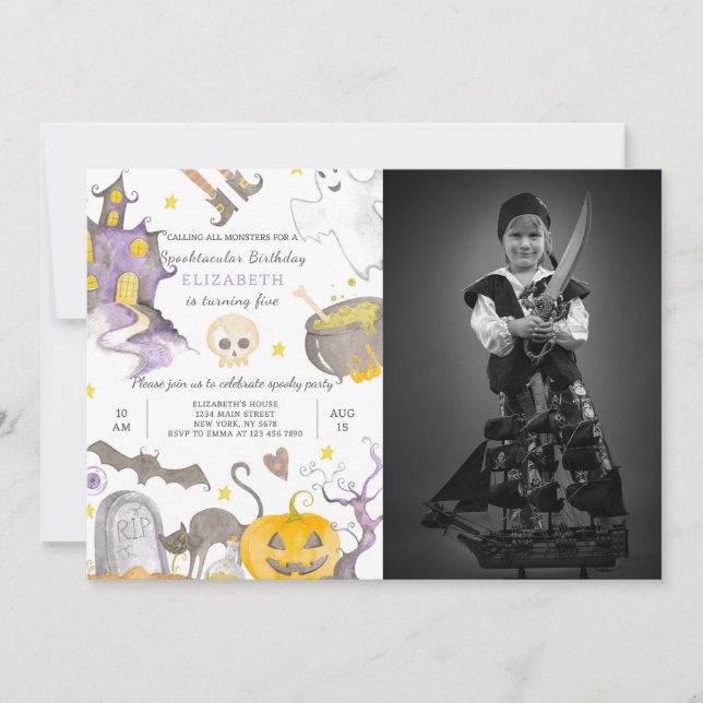 Geburtstagseinladung zu Halloween mit Foto Einladung (Vorderseite)
