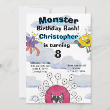 Geburtstagseinladung zur Monster-Party in den Wolk