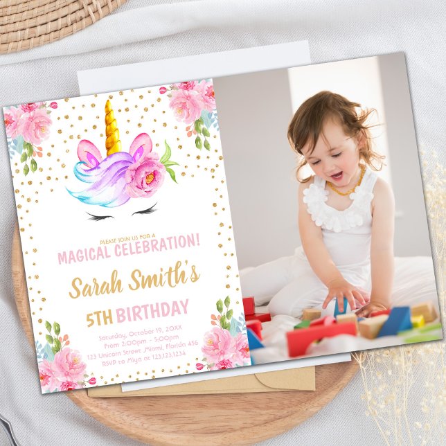 Geburtstagseinladungen mit Foto zum unvergessliche Einladung (Unicorn birthday birthday invitations with photo)