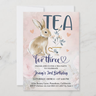 Geburtstagseinladungen Tea for Three Bunny Hase 3 Einladung