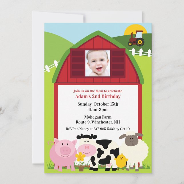 Geburtstagsfarm Foto Einladung (Vorderseite)