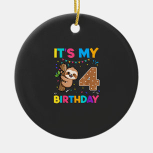 Geburtstagsfaultier 4 Jahre alt 4. Geburtstag Faul Keramik Ornament