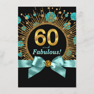 Geburtstagsfeier 60. Damen Teal Blau und Gold Einladung