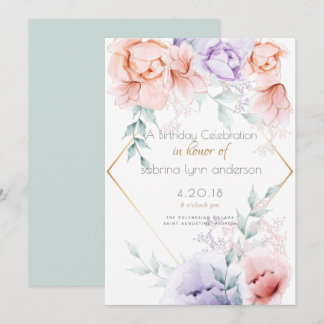 Geburtstagsfeier | Coral und Lilac Aquarelle Flora Einladung