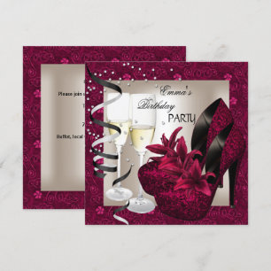 Geburtstagsfeier Damast Rosa Rote Schuhe Creme 2 Einladung
