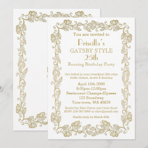 Geburtstagsfeier Einladung Art Deco, Woman, White