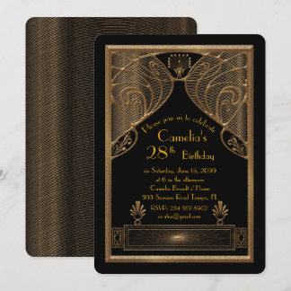 Geburtstagsfeier Einladung Frau, Gatsby, schwarz