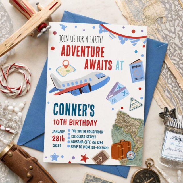 Geburtstagsfeier Einladung Zielort (Adventure Awaits, Nautical Birthday, Travel Birthday Invitation)