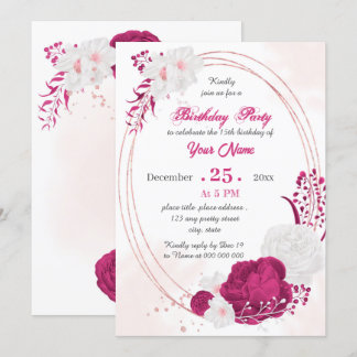 Geburtstagsfeier Fuchsia & White Blumen Einladung