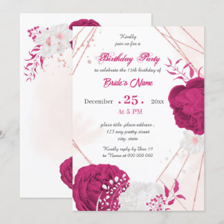 Geburtstagsfeier Fuchsia & White Blumen Einladung