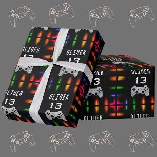 Geburtstagsfeier für Gamer mit Videospiel-Controll Geschenkpapier