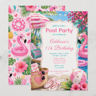 Geburtstagsfeier für Mädchen mit rosa Poolparty Einladung