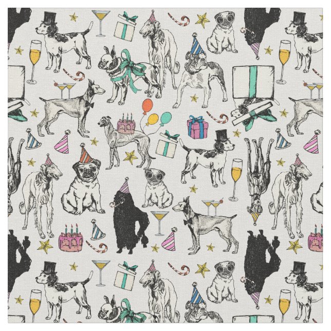 Geburtstagsfeier für whimsical Hunde Stoff (Nahaufnahme)