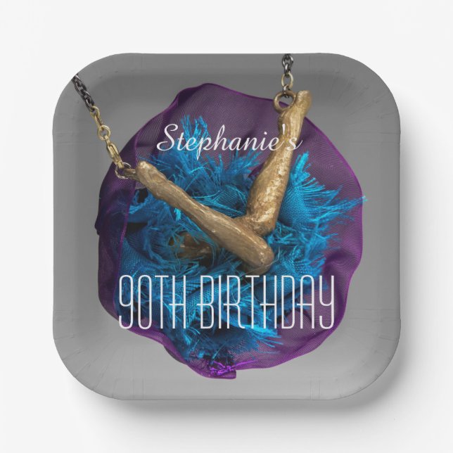 Geburtstagsfeier Lila und grau Pappteller (Vorderseite)