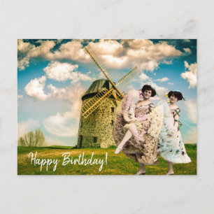 Geburtstagsfeier mit Vintage-Tanz-Blumenmädchen un Postkarte