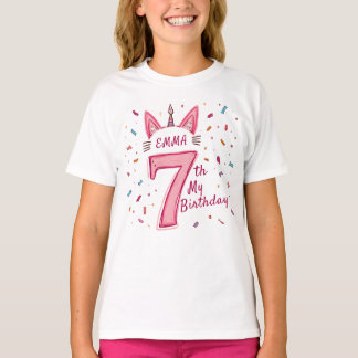 Geburtstagsfeier: Niedliche Katze und Confetti T-Shirt