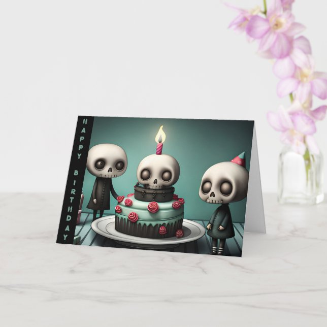 Geburtstagsfeier Party Kuchen Skelett Freunde Karte (Orchidee)