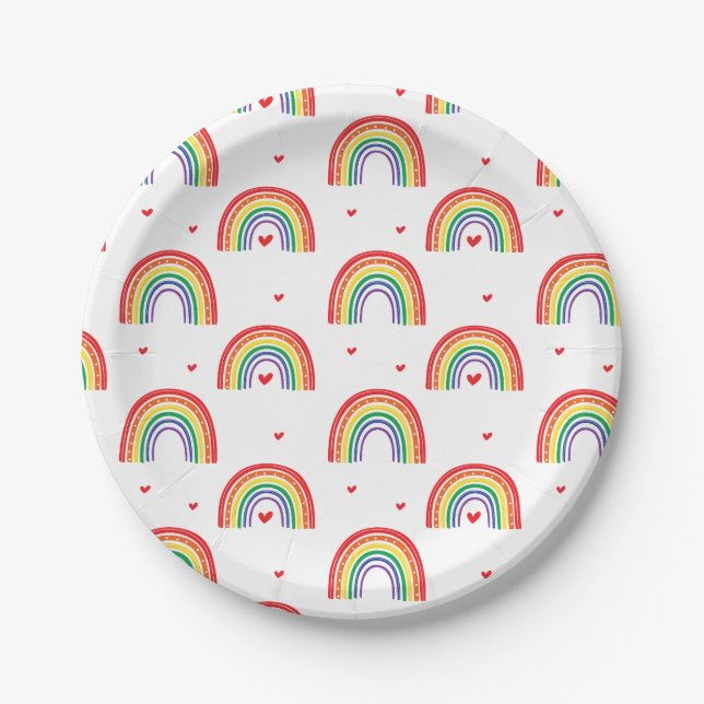 Geburtstagsfeier Rainbows und Herz Pappteller (Vorderseite)