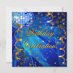 Geburtstagsfeier Retro Blau Disco-Kugel Einladung