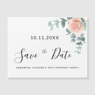 Geburtstagsfeier Roségold Blumen Save-the-Date Magnetkarte