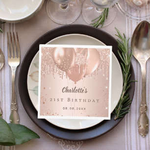 Geburtstagsfeier Roségold Glitterballons Luncheon Serviette