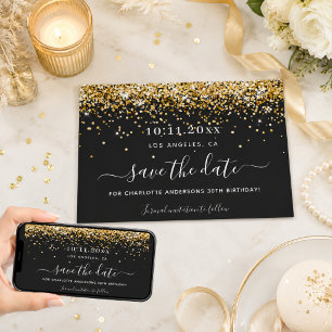 Geburtstagsfeier Schwarz Gold Glitter elegant Save The Date