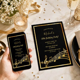 Geburtstagsfeier schwarze goldene Noten Einladung