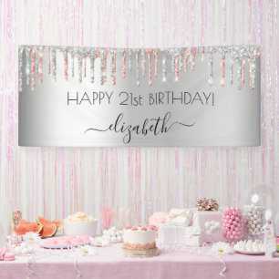 Geburtstagsfeier silber roségold glitzernder rosa banner