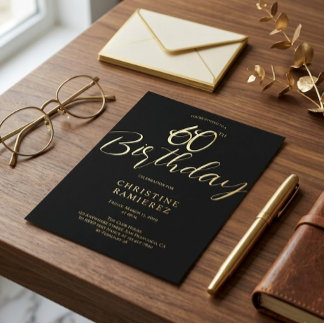 Geburtstagsfeier zum Sechzigsten Schwarz und Gold  Folieneinladung