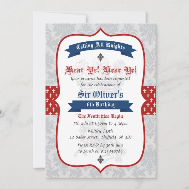 Geburtstagsfeier zum Thema Ritter Einladung (Vorderseite)