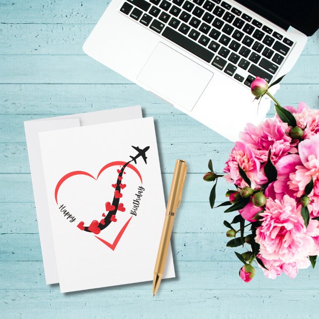 Geburtstagsflugzeug-Herzflugzeug Feiertagskarte (Von Creator hochgeladen)