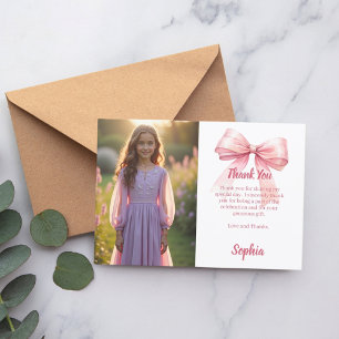 Geburtstagsfoto Mädchen rosa Schleife weiß Dankeskarte