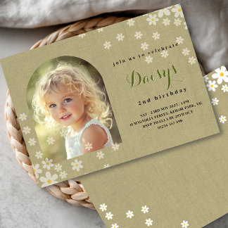 Geburtstagsfoto mit Gänseblümchen-Blumenmuster Einladung