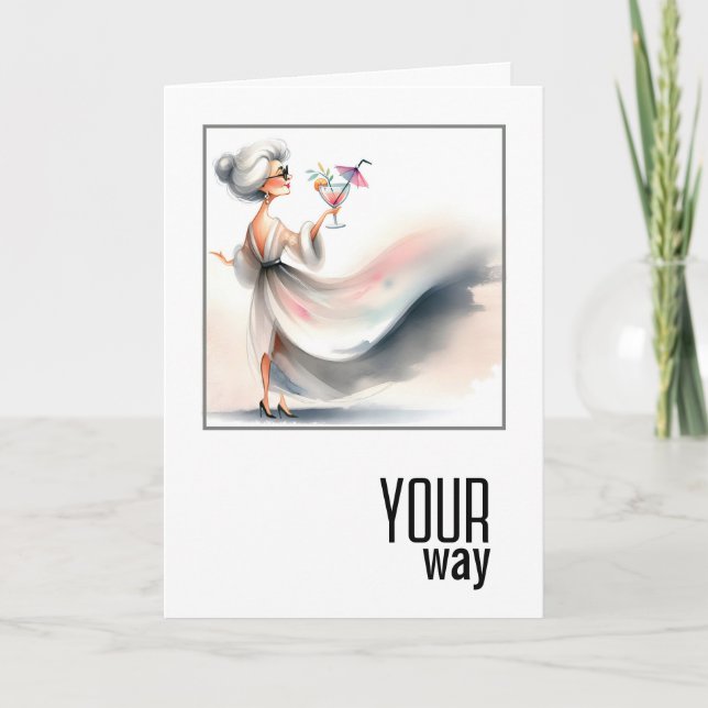 Geburtstagsfrau mit Cocktail Karte (Vorderseite)