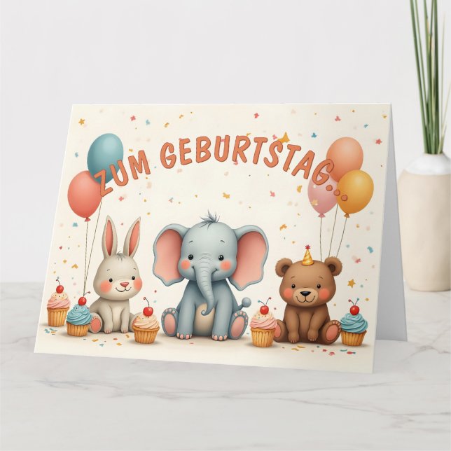 Geburtstagsfreude mit tierischen Freunden Karte (Vorderseite)