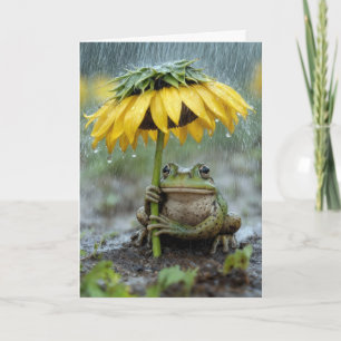 Geburtstagsfrosch unter Sonnenblumenschirm Karte