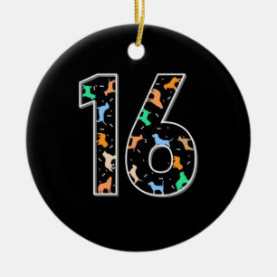 Geburtstagsgeschenk 16. Geburtstag mit Hund Keramik Ornament