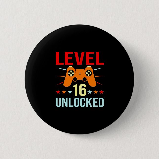 Geburtstagsgeschenk | Level 16 Unlock Gamer Button (Vorderseite)