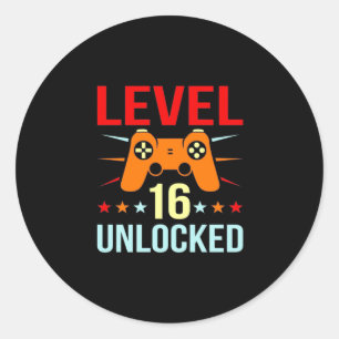 Geburtstagsgeschenk Level 16 Unlock Gamer Runder Aufkleber