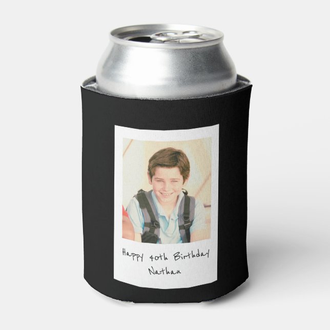 Geburtstagsgeschenk mit Foto auf schwarz Dosenkühler (Kanne Vorderseite)