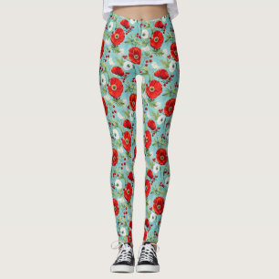 Geburtstagsgeschenk   Nahtlose Rot- und Weißmohnbl Leggings