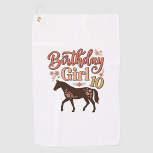 Geburtstagsgirl 10 Pferde Floral Vektor Design_1 Golfhandtuch