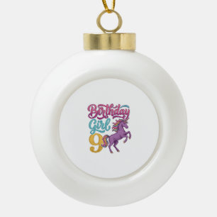 Geburtstagsgirl 9 Einhorn Vintage Gravur Design_1 Keramik Kugel-Ornament