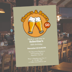 Geburtstagsgläser 'Männer-Retro Cheers & Beers' 50 Einladung