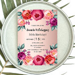 Geburtstagsgold Rosa Rosa lila Blumenluxus Rose Einladung<br><div class="desc">Eine elegante Einladungskarte für eine 50. Geburtstagsparty (oder jedes Alter). Mit zeitgenössischem Rosa,  lila und in Rose goldfarbenen Blume,  Blumen als Dekoration. Eine schicke Rose goldener Farbverlauf Hintergrund. Der Name wird mit einem schwarzen handgeschriebenen Stilskript geschrieben.</div>