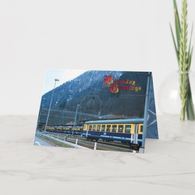 Geburtstagsgruß - Schweizer Eisenbahnwagen Karte (Vorderseite)