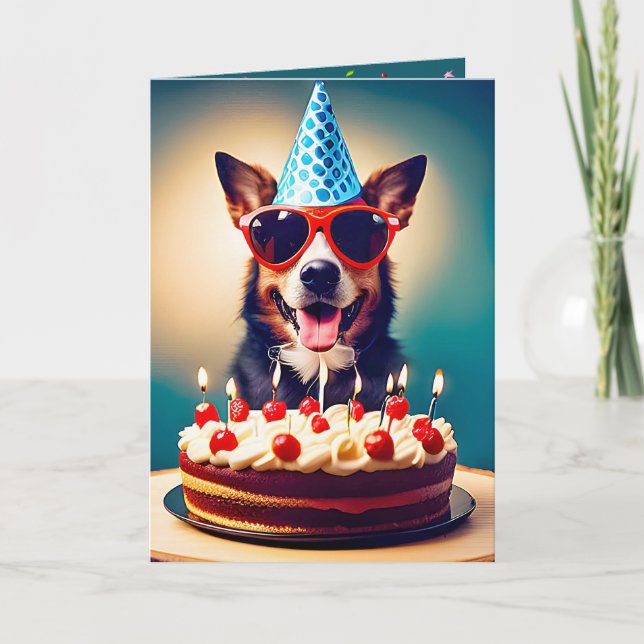 Geburtstagshund mit Sonnenbrille Karte (Vorderseite)