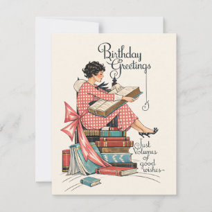 Geburtstagsillustration für Vintage-Buchliebhaber Mitteilungskarte