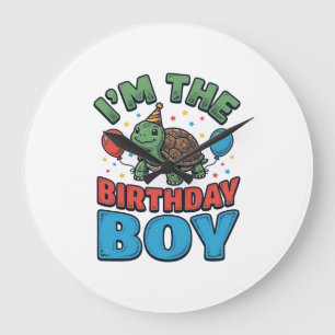 Geburtstagsjungen-Schildkröte Vintage-Party-Shirt- Große Wanduhr