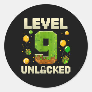 Geburtstagsjungen-Shirt Level 9 freigeschaltet 9.  Runder Aufkleber